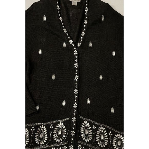 Vintage Extra Point Cardigan Sweater Size 3X Black Bling Rhinestones Snap Front - Picture 9 of 10